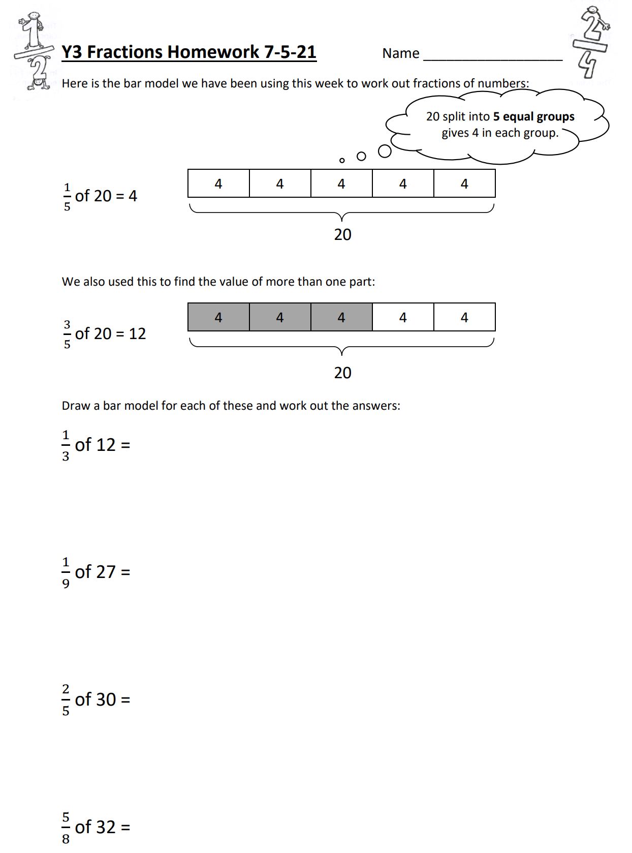 Homework Fractions Lydgate Junior School